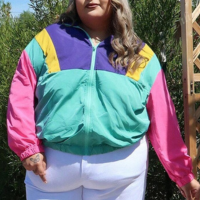 Enliva Plus Bloco De Cores Zip Up Jaqueta