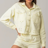 Jaqueta Feminina Cropped Sarja Manga Longa Disparate - Amarelo