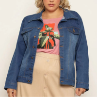 Jaqueta Jeans Plus Size Feminina Com Bolsos Azul