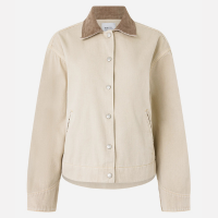 Jaqueta Worker em Sarja com Gola Contrastante Bege