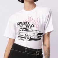 Camiseta Feminina Oversized com Estampa Manga Curta Branca