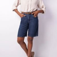 Bermuda Jeans Feminina Com Cinto Azul