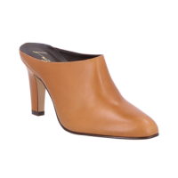MULE DE BICO AMENDOADO EM COURO CARAMELO E SALTO ALTO