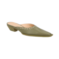 MULE EM COURO VERDE OLIVA COM PESPONTO EM COURO