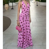 Nsauye Elegant Women\'s Dot Print Party Dress Halter Sleveless Backless Fema