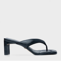 Open Mule Thong Puffy Salto Pilar Couro Preto