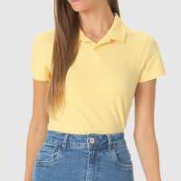 Blusa Polo Básica Feminina Com Peitilho Em Piquet Stretch