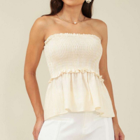 Pop Me - Blusa em Algodao com Decote Reto com Lastex Amarelo