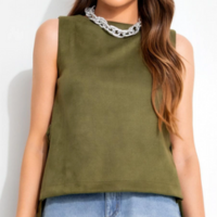 Quintess - Blusa Verde Militar em Malha Suede