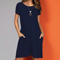 Quintess - Vestido Marinho com Bolsos e Mangas Curtas