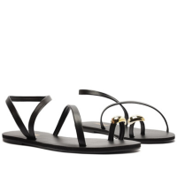 Rasteira Anel de Dedo com Tiras Finas Preta