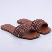 Rasteirinha Reta Feminina Florença Palha Com Brilho Not-me