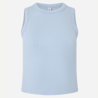 Regata Cropped Básica em Ribana Canelada Azul Claro