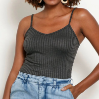 Regata Feminina Básica Alcinha Canelada Mescla Cinza