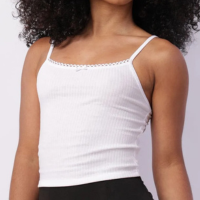 Regata Feminina Cropped Canelada Detalhe Decote Branca