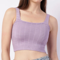 Regata Feminina Cropped Tricô Texturizada Lilás