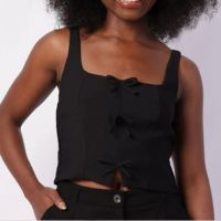 Regata Feminina Cropped Viscose com Laços Lastex Preta