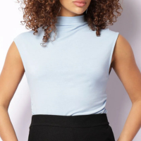 Regata Feminina Gola Alta Com Franzido Azul