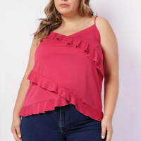 Regata Plus Size Feminina com Alcinha Babados Rosa