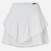 Saia em Algodão com Babado e Detalhe Rendado na Barra Branco Neve