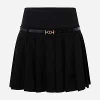 Saia Curta Alfaiatada com Cinto PU e Efeito Plissado Preto