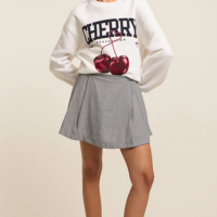 Saia Curta em Alfaiataria com Pregas Cinza