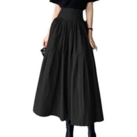 Saia Longa Plissada De Cintura Alta Com Zíper, Estilo Evasê, Casual, Para F