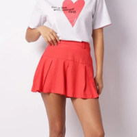 Saia Feminina Curta Com Zíper Pregas Vermelha