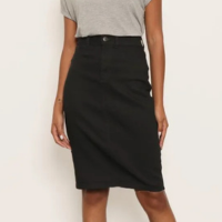 Saia Jeans Feminina Midi Com Bolso Preta