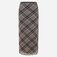 Saia Midi em Tule Xadrez com Frufru na Barra Marrom