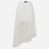 Saia New Midi em Renda com Forro e Barra Assimétrica Branco