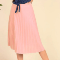Saia Plissada Midi RosaFeminina Com Forro Lisa - Moda Evangelica Rosa