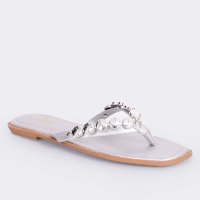 Sandália Rasteirinha Feminina Donatta Aplicações Prateada