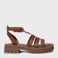 Sandália Gladiadora Icon Tiras Salto Tratorado Couro Marrom Caramel