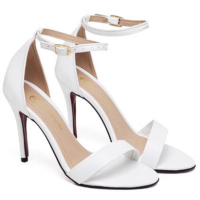 Sandalia Feminina Branco Salto Alto Bico Redondo