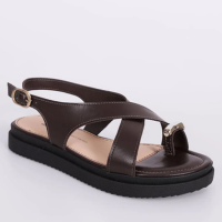Sandália Feminina Dakota Flatform com Aviamento Dourado Marrom