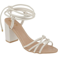 Sandalia Feminina Joys Shoes Branca Salto Grosso Alto Amarração Tiras Moda