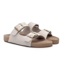 Sandália Feminina Papete Confort Couro Legitimo Burly Heads Leve Gelo - Bra