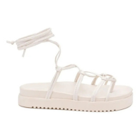 Sandália Papete Feminina Gladiadora Amarração Perna Marfim - Imadas