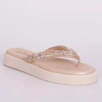 Sandália Rasteirinha Feminina Donatta com Brilho Bege