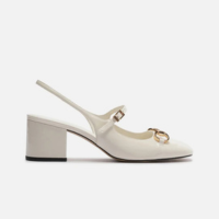 Sapato Boneca Branco Verniz Bloco Slingback