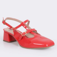 Sapato Feminino Salto Grosso Com Fivela Envernizado Vermelho