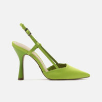 Scarpin Verde Cetim Salto Alto Geométrico