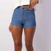 Short Jeans Feminino Curto Barra Desfiada Azul