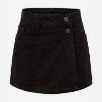 Short Saia em Sarja Animal Print com Botões Marrom