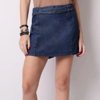 Short Saia Jeans Feminino Curto Com Cinto Azul