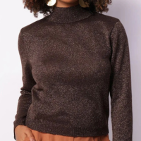 Suéter Feminina Tricô Gola Alta Lurex Marrom