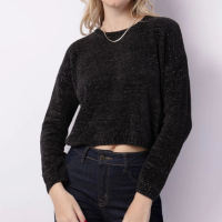 Suéter Feminino Tricô Chenille Fio Lurex Preto