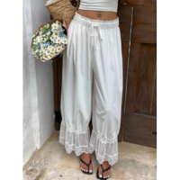 Sunnyshic Calça Longa Vintage Rendada Volumosa para Mulheres