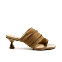 Tamanco Couro Nude Salto Baixo Cecconello 2784001-3 Marrom